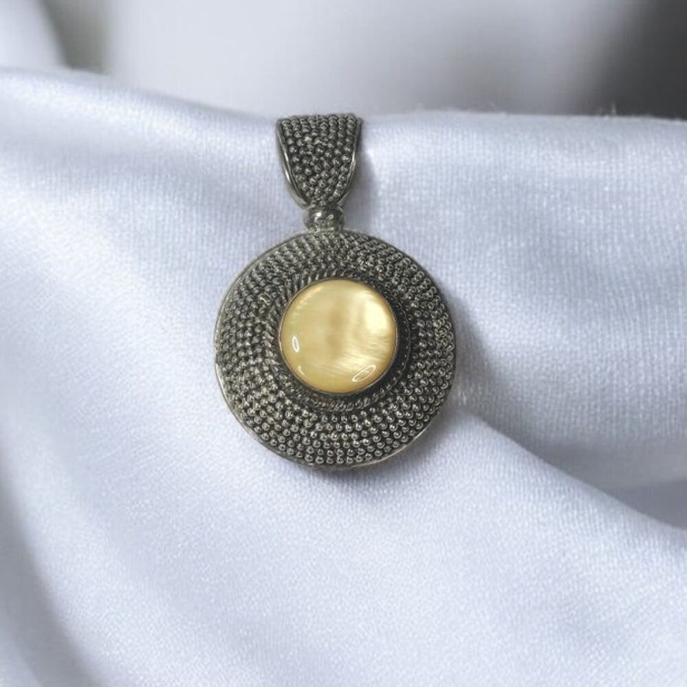 Mother of Pearl Pendant Sterling Silver 925 Indonesia Necklace Artisan Classic - Picture 3 of 6